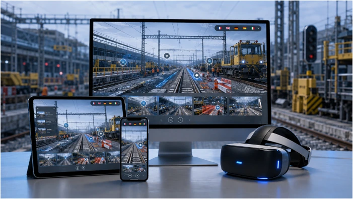 Application immersive ferroviaire présentée sur ordinateur, tablette, smartphone et casque VR